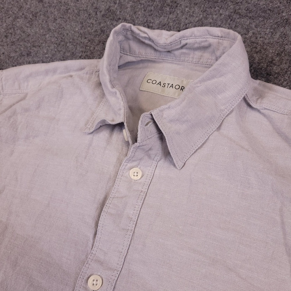 COASTAORO Linen Blend Casual Button Down Shirt Mens M Gray‎ Short Sleeve
